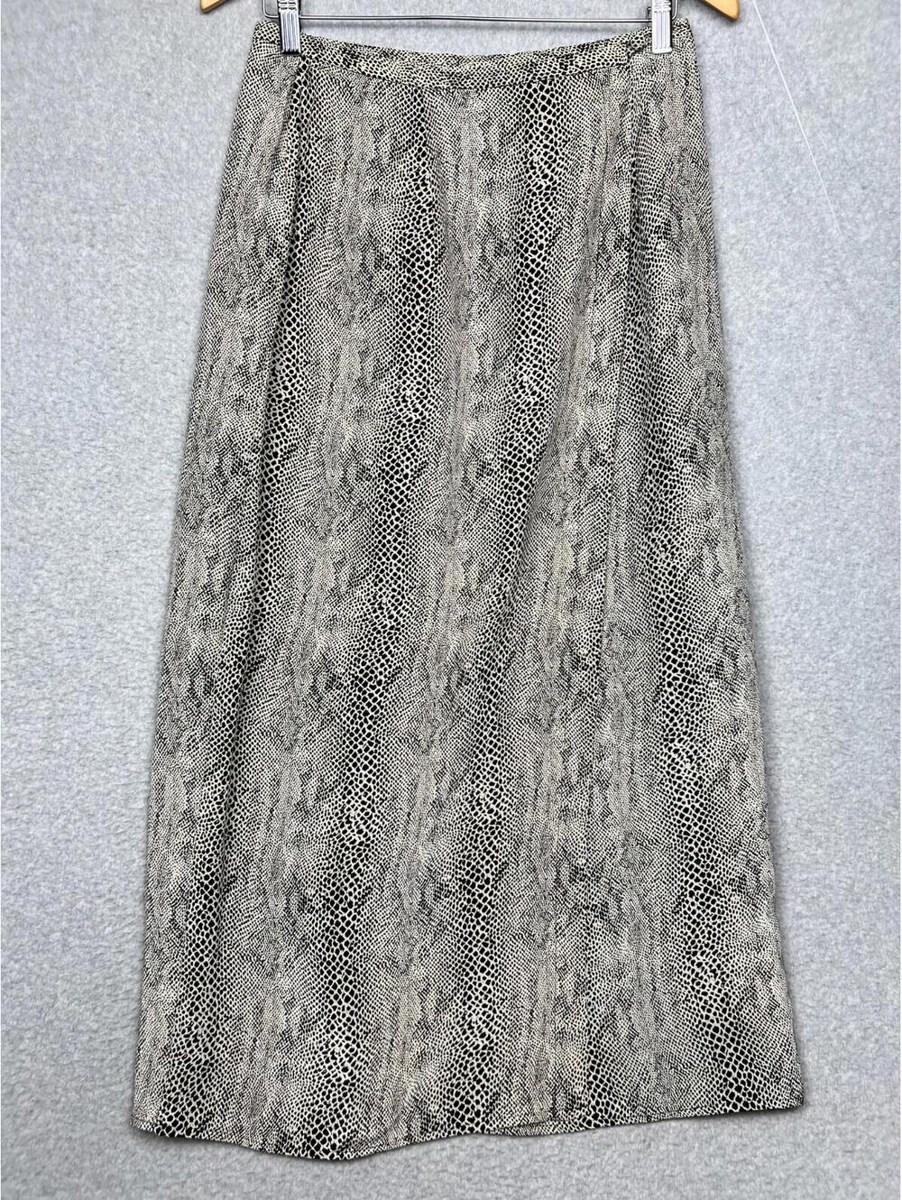 Vintage Jessicalauren Womens Silk Midi Skirt M Snake Print Sheer Mob Wife 80s